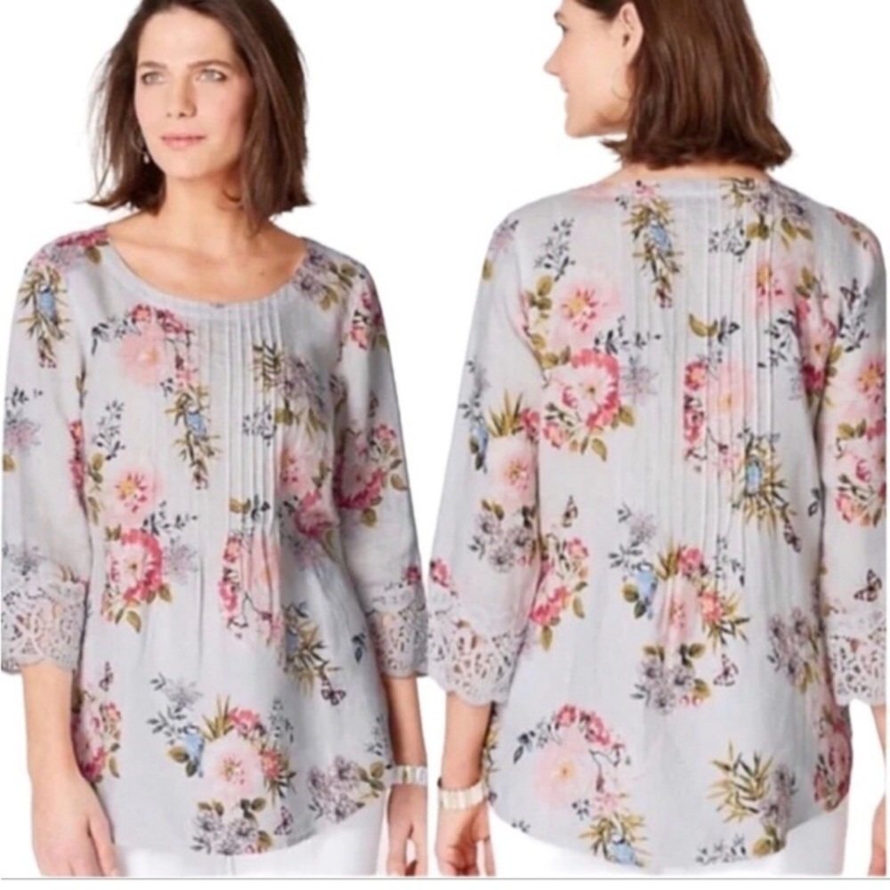 J Jill Linen Floral Lace Blouse Size - Picture 3 of 4